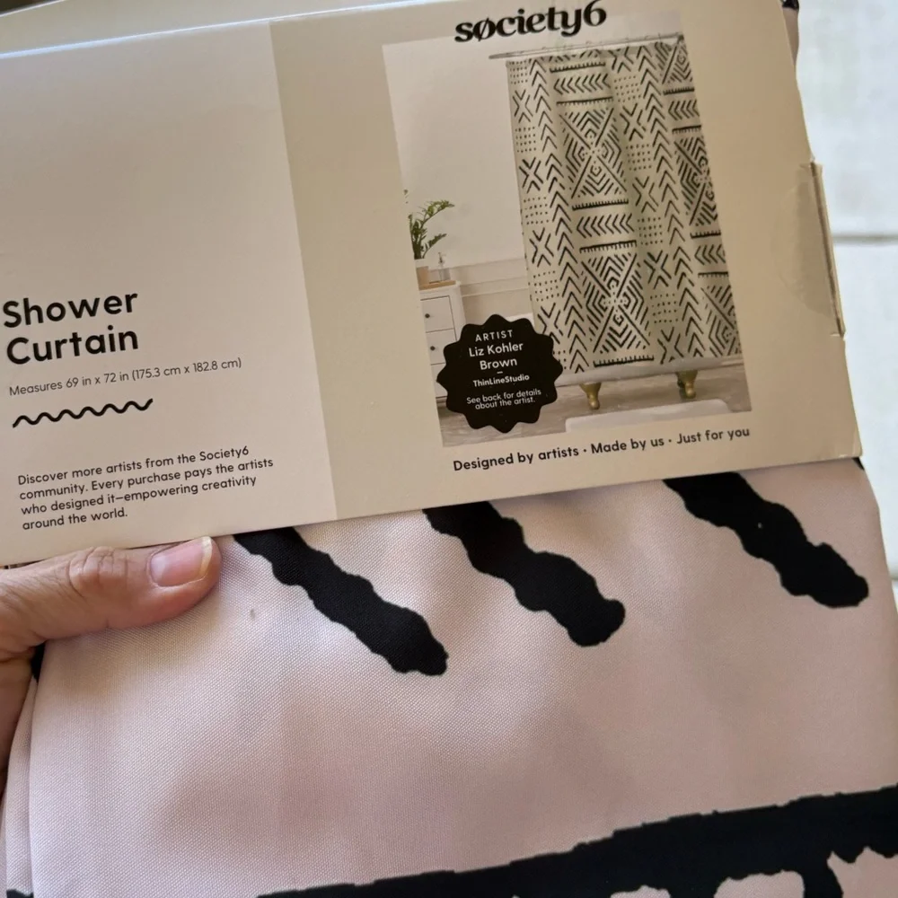 SOCIETY6 NWT line mud cloth shower curtain -bone by Liz Koehler brown